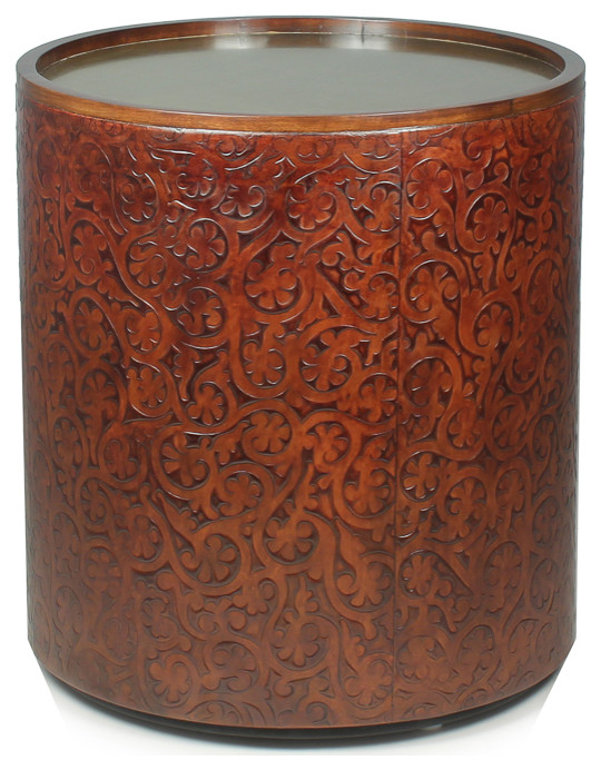 Leather Embossed Drum Side Table   Traditional   Side Tables And End Tables   by Sarreid Ltd  Houzz