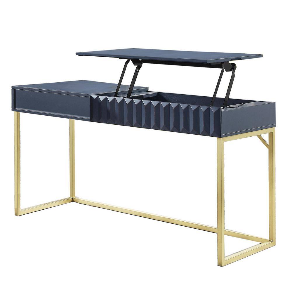 Furniture of America Gotheimer 56.75 in. L-Shaped Blue and Gold Writing Desk Set with Lift-Top IDF-DK406BL-SET