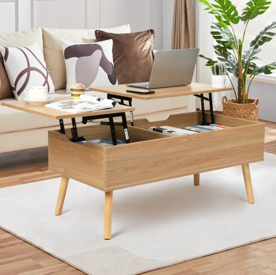 Lift Top Coffee Table with Storage, Double Lift Top Rectangular Storage Coffee Table