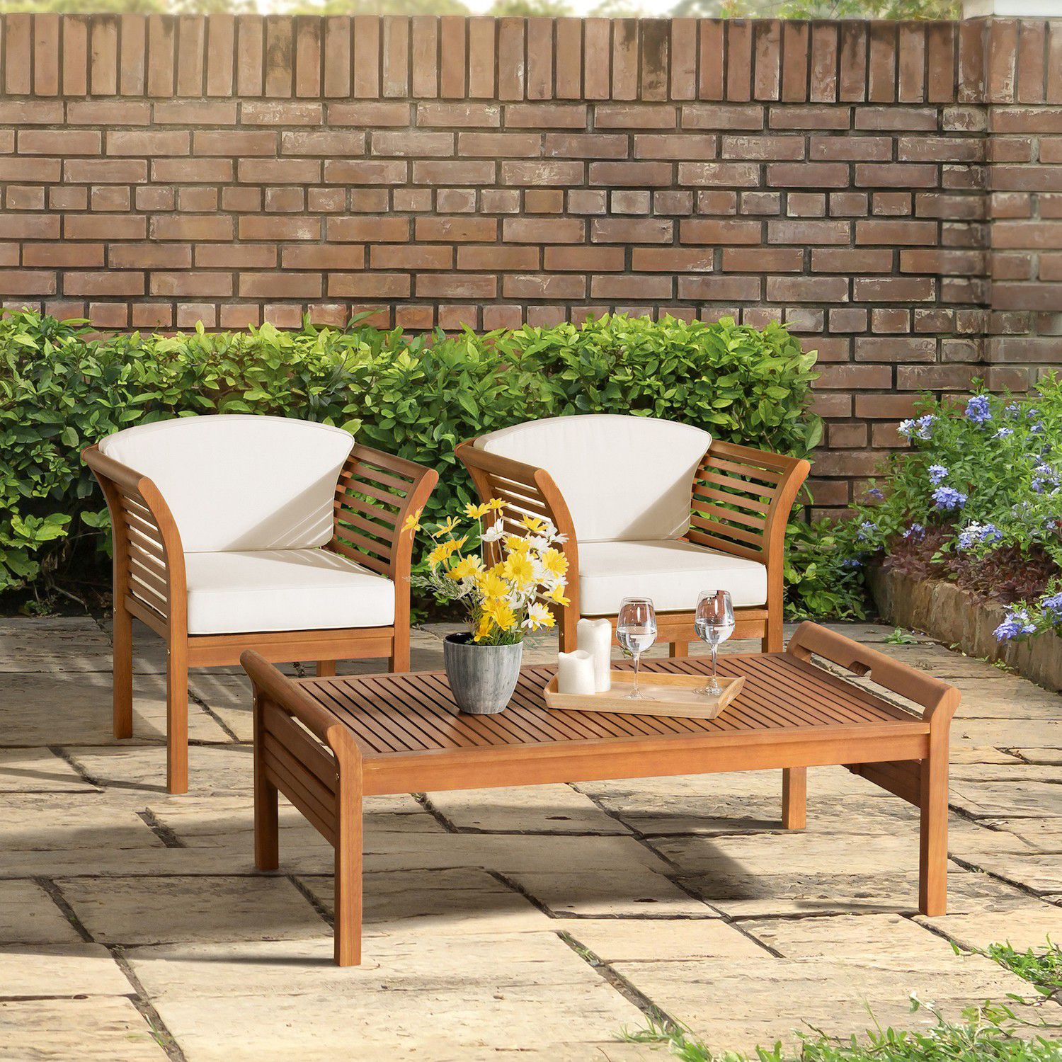 Alaterre Furniture Stamford Outdoor Conversation Patio Chair and Coffee Table 3-piece Set