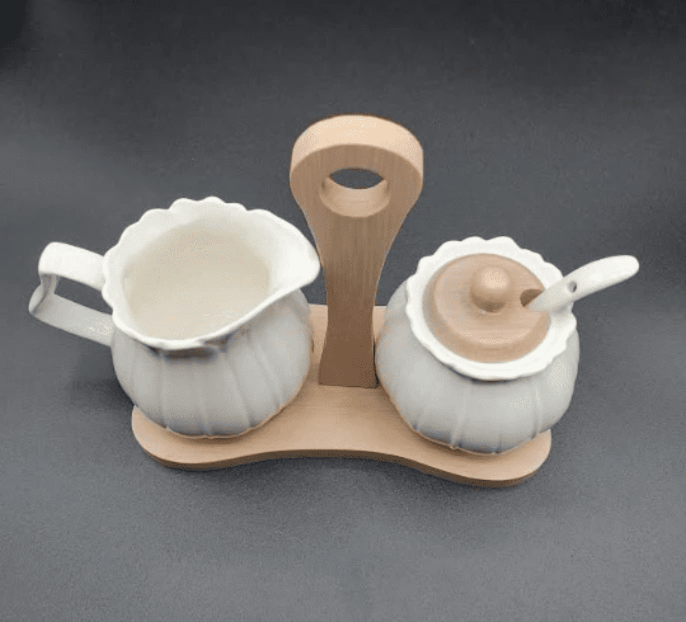 Debora Carlucci White Porcelain Sugar And Creamer Set On Bamboo Base