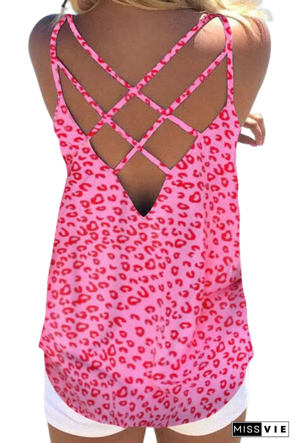 Leopard Strappy Back Detail Loose Tank Top