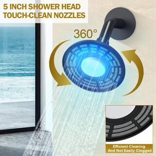 CRANACH 2-Spray 5 in. LED 3-Color Dual Shower Head Wall Mount Handheld Shower Head 2.5 GPM in Matte Black(Valve Included) SRSFS-1022-BK5