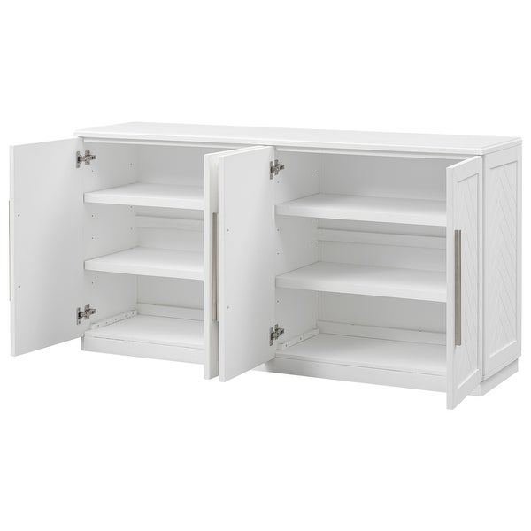 Sideboard Buffet Cabinet with 4 Doors Adjustable Shelves and Silver Handles