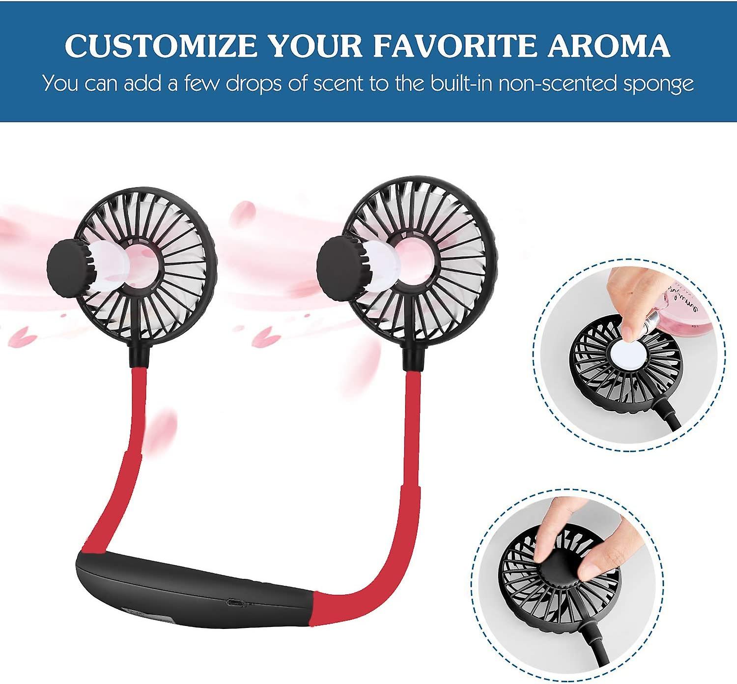 Enhanced Version Of The Portable Neck Fan， Colour Changing Led， With Aromatherapy， 360 Free Rotation And Low Noise Headphone Design For Sport， Office，