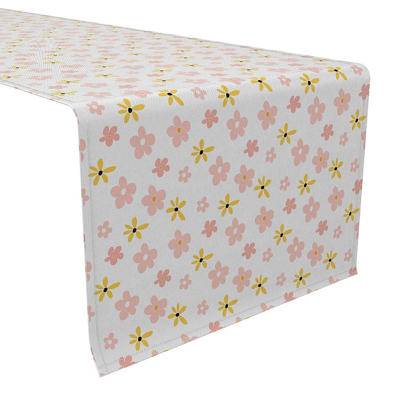 Table Runner， 100% Cotton， 16x90， Cartoon Graphic Flowers