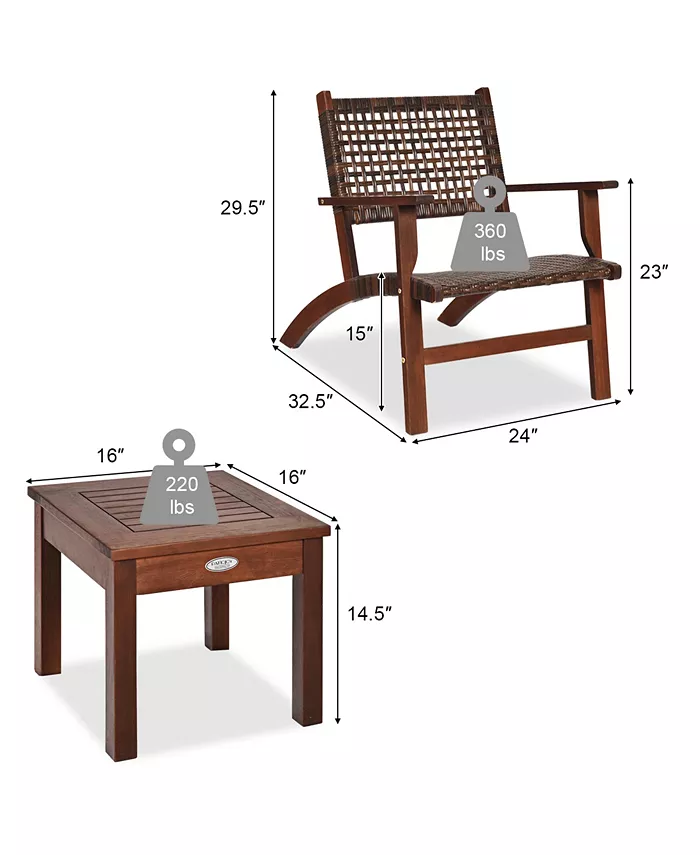 Costway 3PCS Patio Rattan Furniture Set Coffee Table