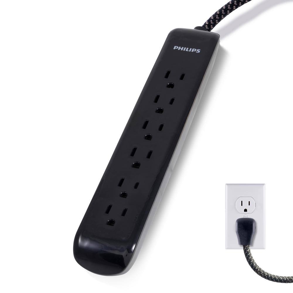 Philips 10 ft. 163 6-Outlet 1080J Surge Protector Power Strip Extension Cord Black SPC3064BGT137