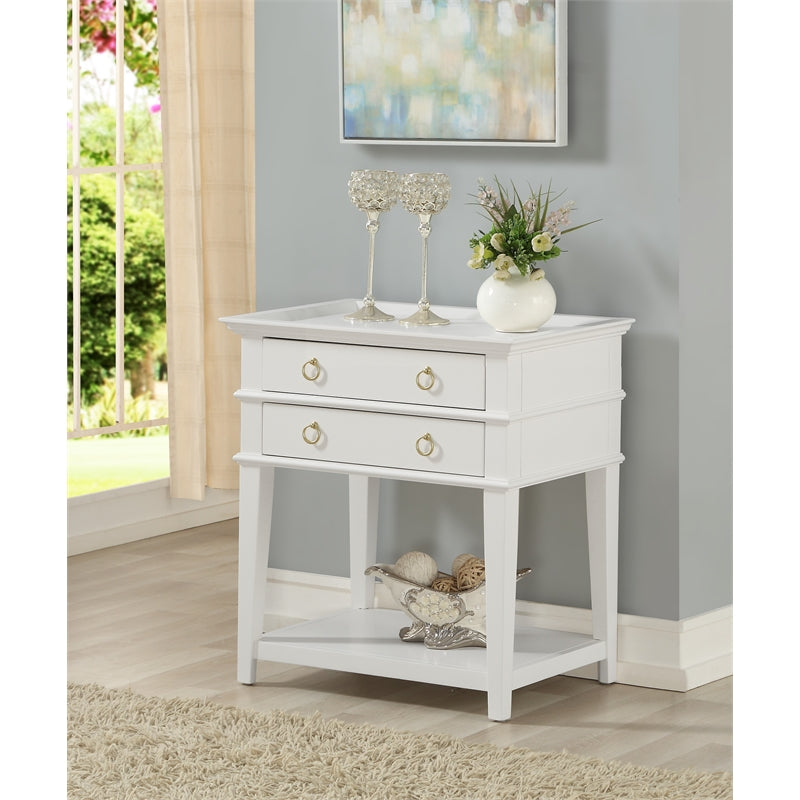 Comfort Pointe Clara 2-Drawer Tray Top Wood Nightstand in White