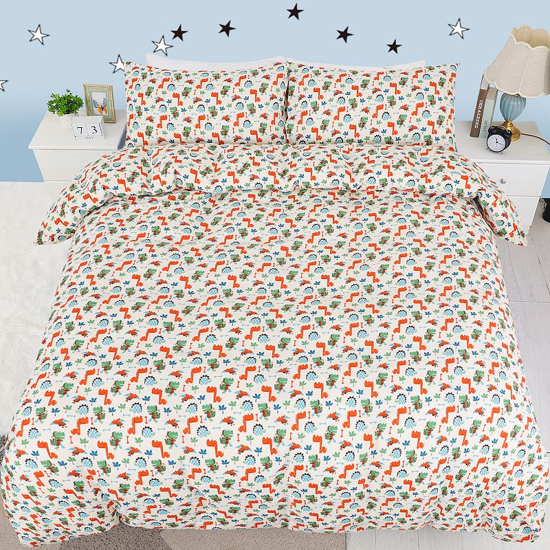 3 Piece Polyester Kids Duvet Cover Set Small Dinosaur Pattern Full