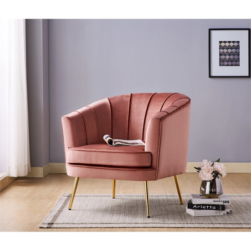 Bowery Hill Mid Century Velvet Accent Chair in Vintage Pink Rose/Gold   Midcentury   Armchairs And Accent Chairs   by Homesquare  Houzz