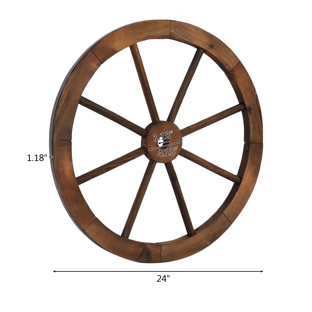 2pcs 30/24 Inch Old Western Style Garden Art Wall Decor Wooden Wagon Wheel