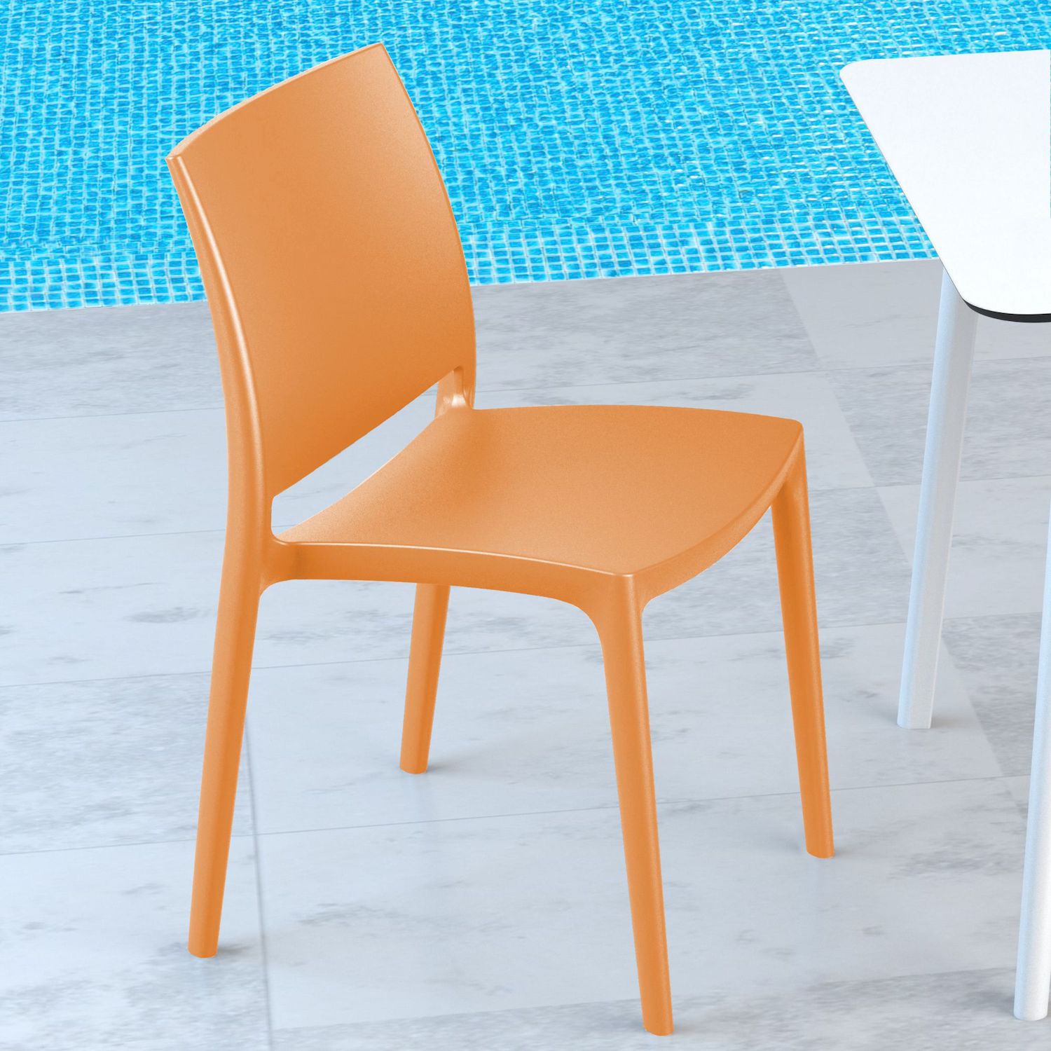 32 Orange Resin Solid Weather Resistant Outdoor Dining Chair