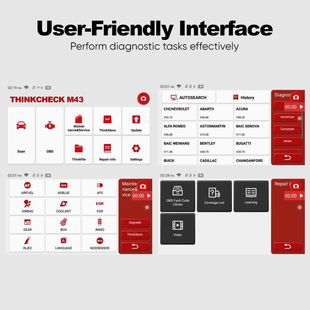 Thinkcar 5 in. OBD2 Scanner Car Code Reader Vehicle Diagnostic Tool THINKCHECK M43 TKM43