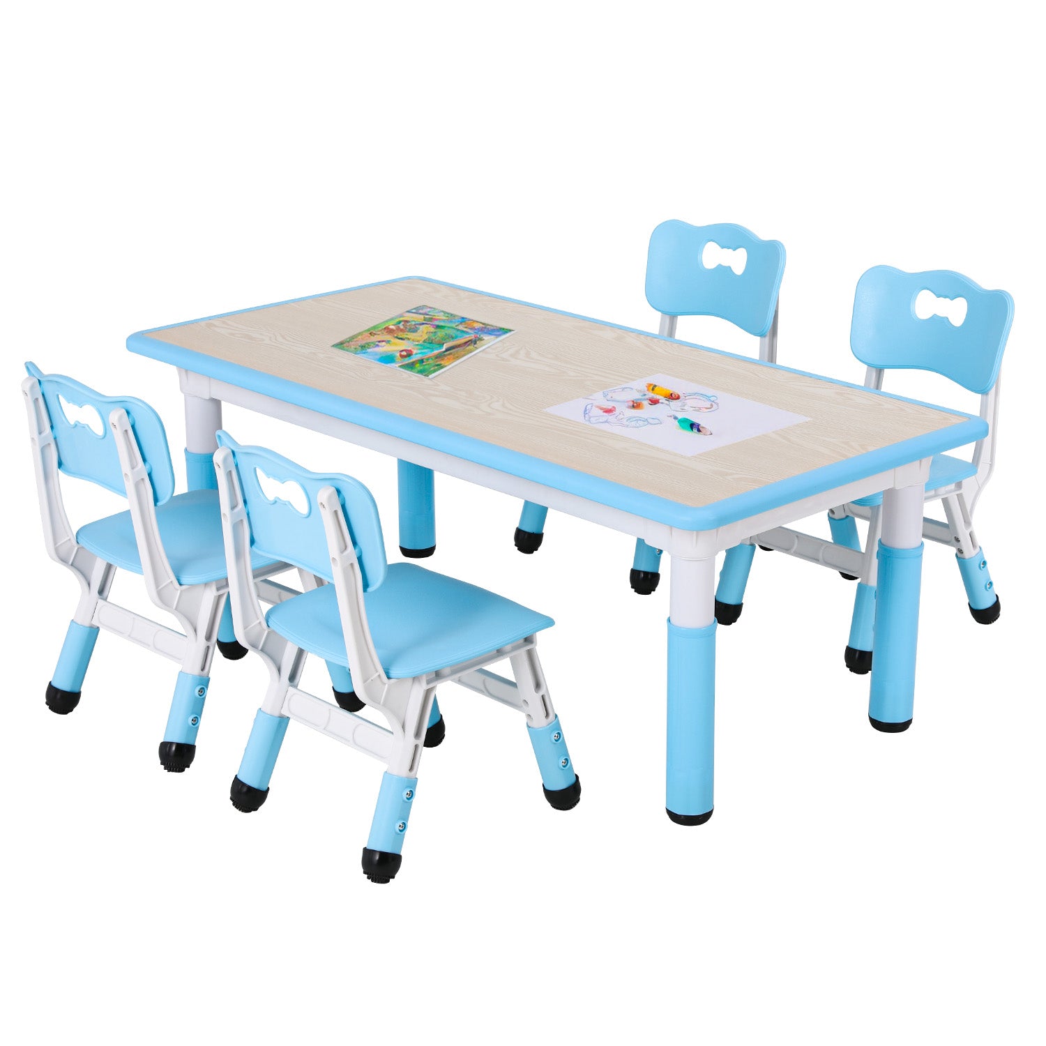 Kids Study Table and Chair Set Height Adjustable for Reading, Drawing, Eating