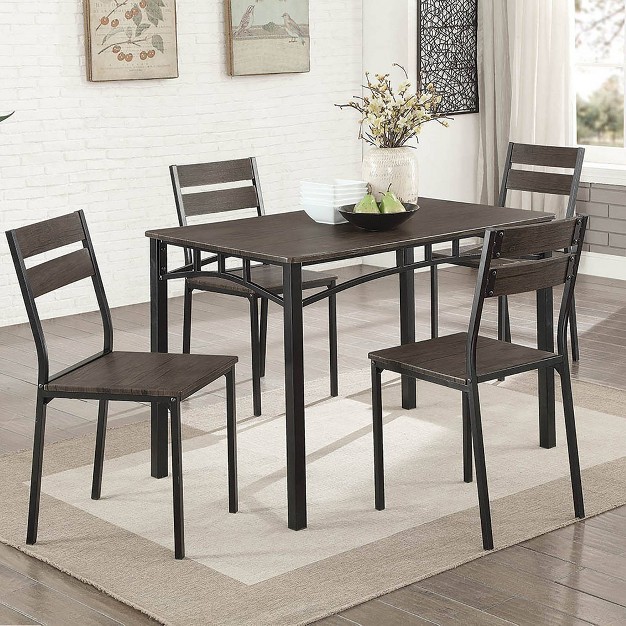 5pc Malsbary Industrial Dining Table Set Antique Brown Homes Inside Out