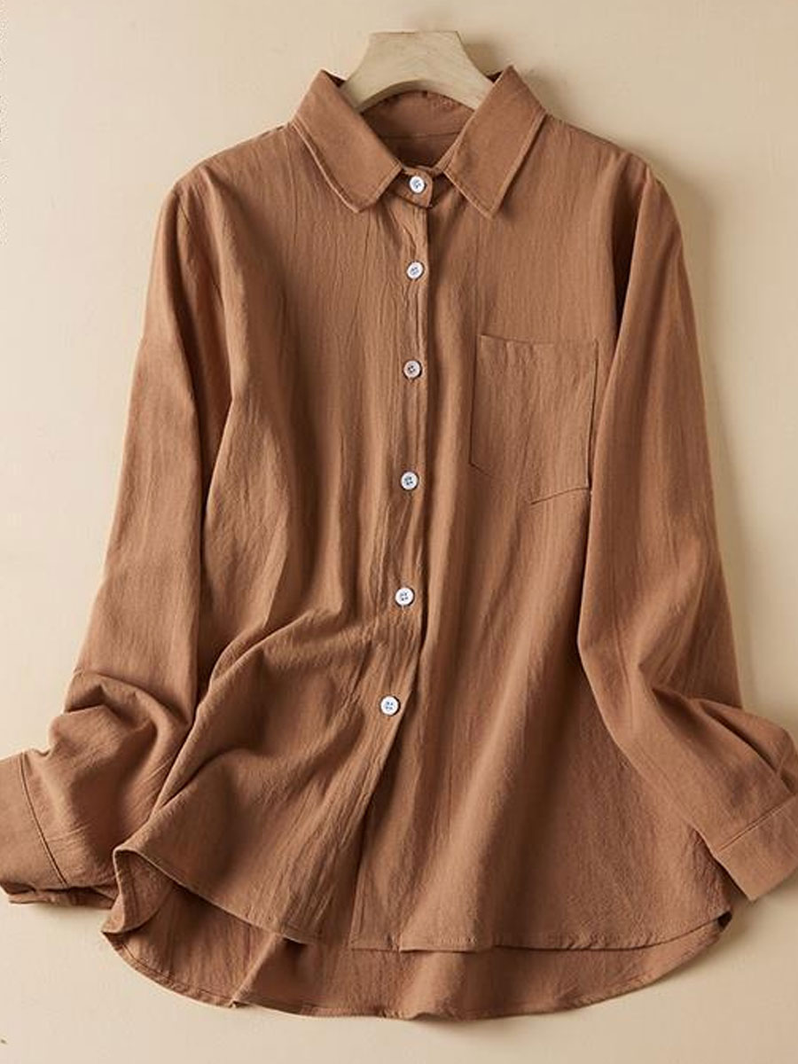 Casual Loose Solid Color Long-sleeved Blouse