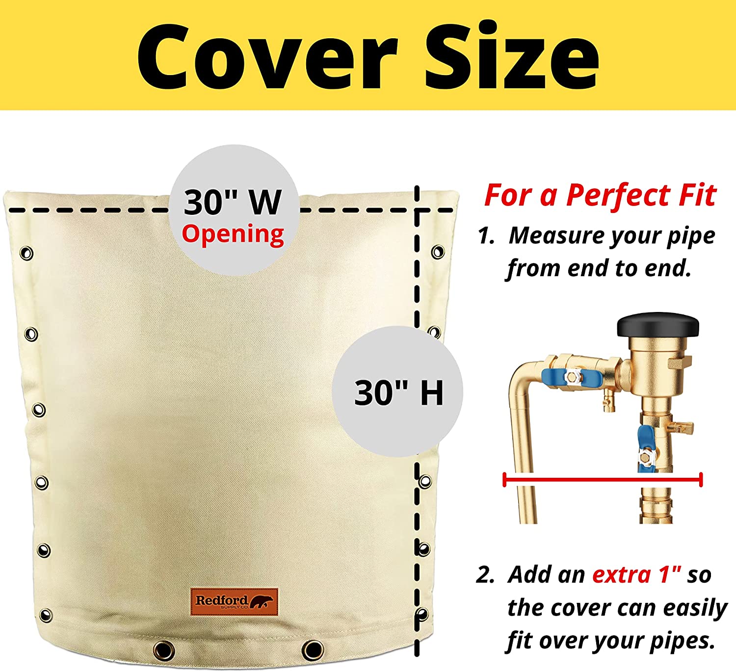 Redford Supply Customizable Backflow Preventer Insulation Outdoor Pipe Cover for Winter Freeze Protection | Well Cover， Irrigation Waterproof Pouch， Sprinkler Valve Cover (30