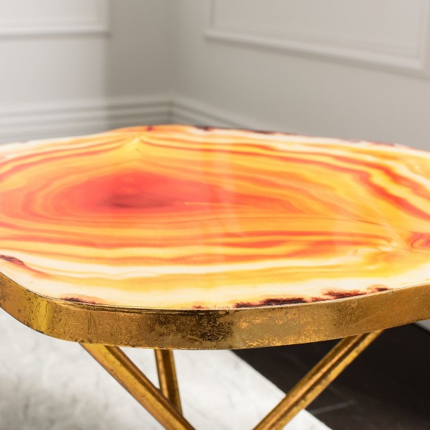 Giselle Faux Agate Side Table Multi Orange gold Safavieh