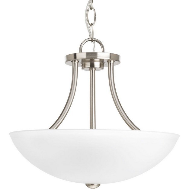 Progress Lighting Gather Collection 2 light Semi flush Mount Brushed Nickel White Etched Glass Shade