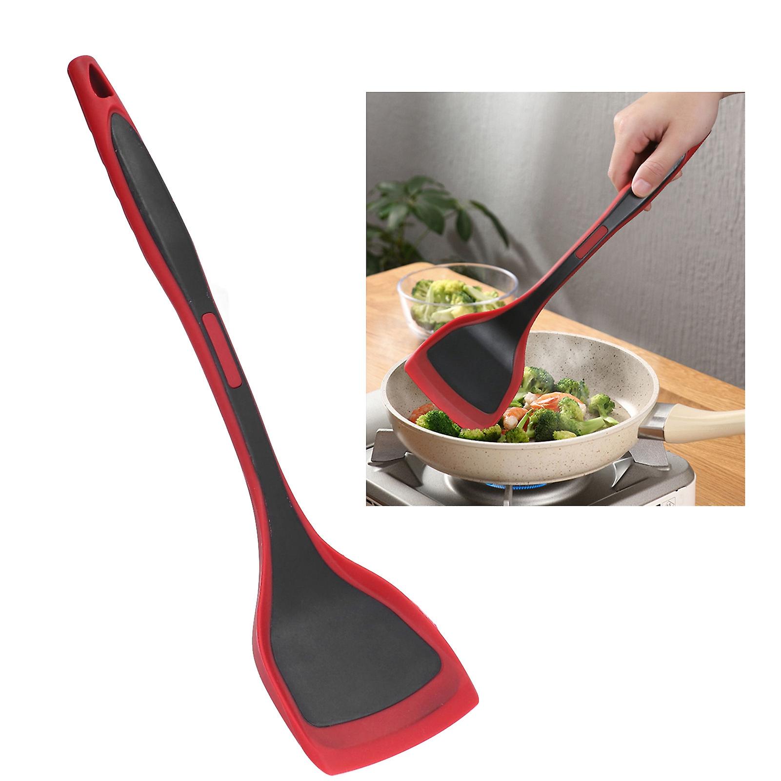 Frying Pan Spatula， Nonstick Food Grade Silicone Shovel Heat Resistant Solid Turner Kitchen Cookware For Household Cook (4 X 14 Inch)[red]