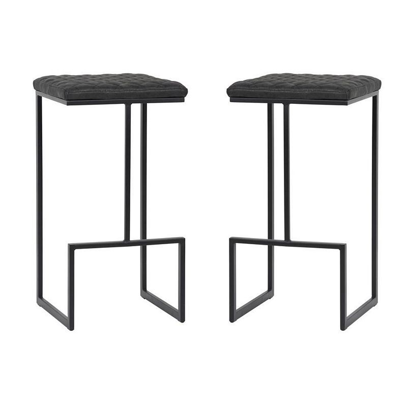 LeisureMod Quincy Leather Bar Stools With Metal Frame Set of 2