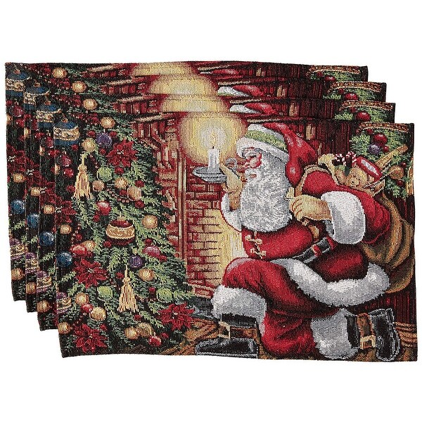 Violet Linen Seasonal Xmas Christmas Holiday Tapestry Pattern，13 X 19 Rectangler，Set of 4，Decorative Place Mats