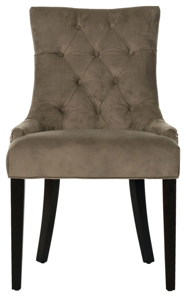 Liddie 19  x27 x27H Tufted Side Chairs Silver Nail Heads set of 2 Mole Grey   Transitional   Dining Chairs   by Peachtree Fine Furniture  Houzz