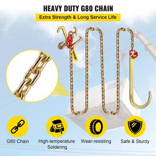 VEVOR 2PCS J Hook Bridle Tow Chain 10 ft. x 516 in. G80 Bridle Transport Chain 9260 Lbs. Load with 2 G70 J Hooks for Trucks SZGLRTJ51610FT001V0