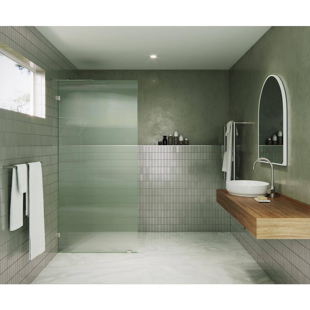 Glass Warehouse 36 in. W x 78 in. H Fixed Single Panel Frameless Shower Door in Brushed Nickel with Fluted Frosted Glass GW-FL-36-BN