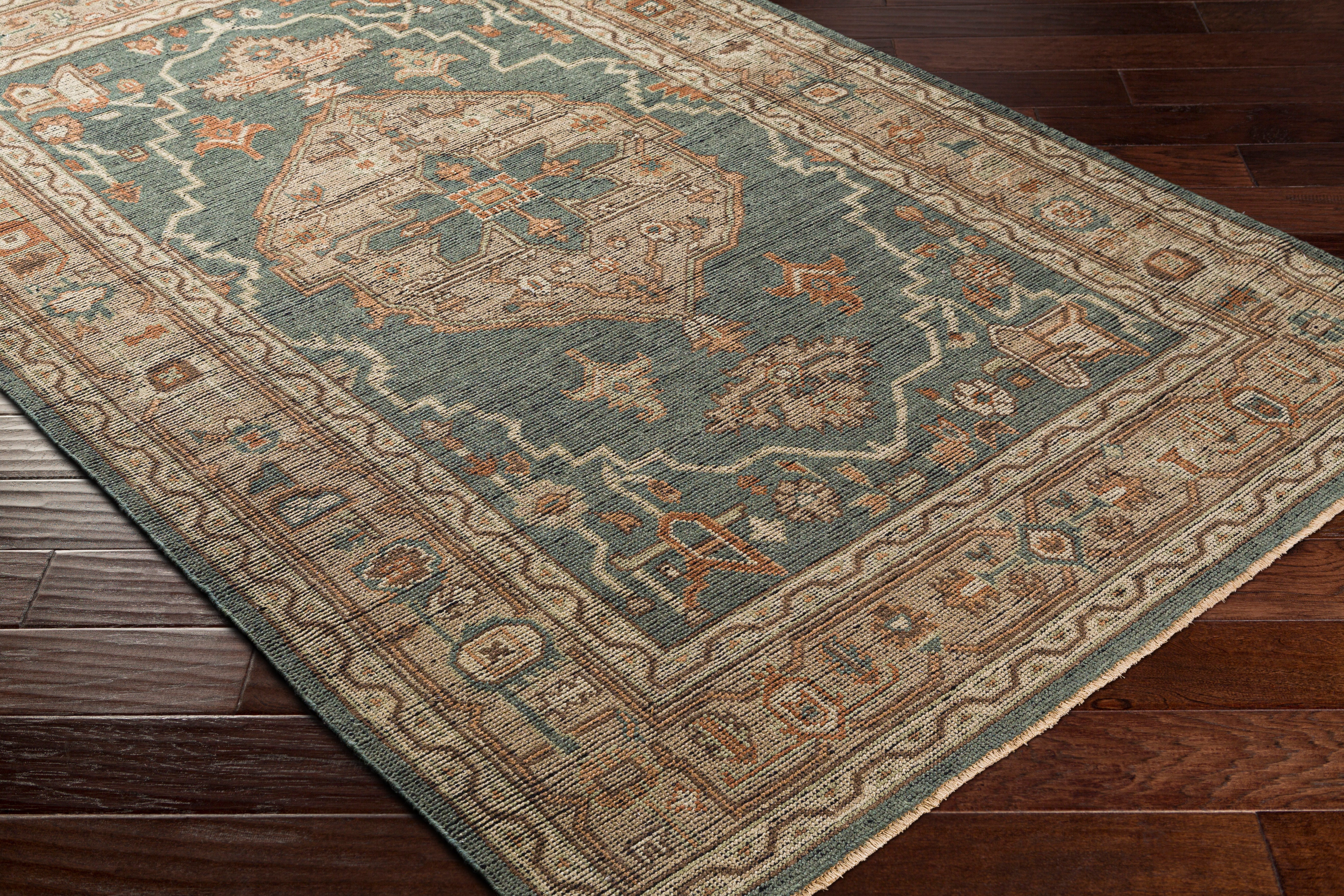 Reign Hand Knotted Rug in Dark Green, Khaki, Tan, Dark Brown, Camel