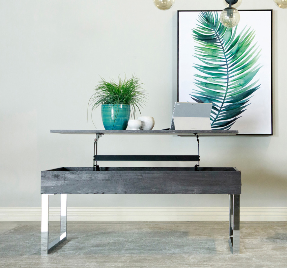 Baines Lift Top Storage Coffee Table Dark Charcoal and Chrome   Modern   Coffee Tables   by Modon  Houzz