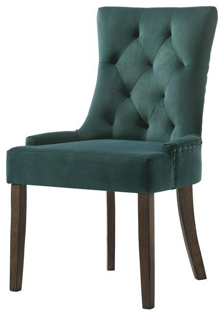 ACME Farren Tufted Velvet Side Chair in Green and Espresso Set of 2   Transitional   Dining Chairs   by Homesquare  Houzz