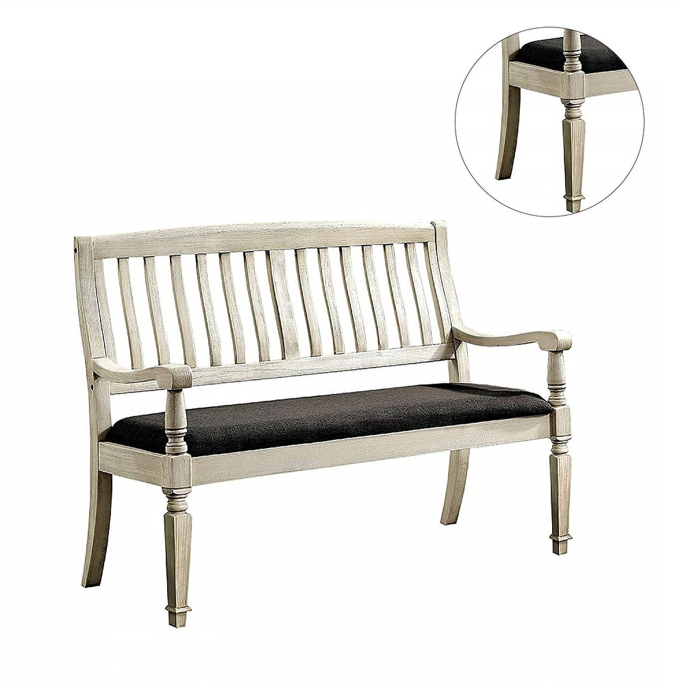 Padded Fabric Seat Bench in Antique White and Gray