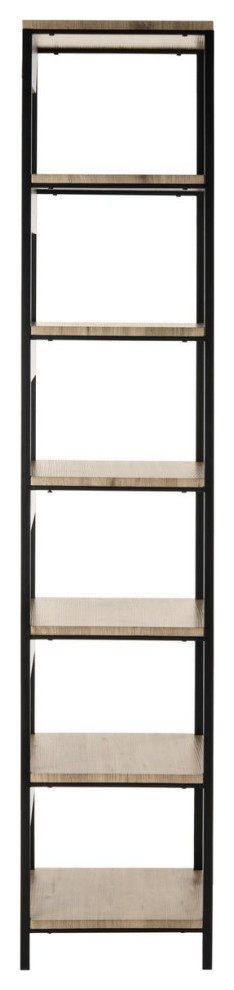 Kristof Retro Mid Century 7 Tier Etagere/Bookcase  Oak/Black   Industrial   Bookcases   by Rustic Home Furniture Deco  Houzz