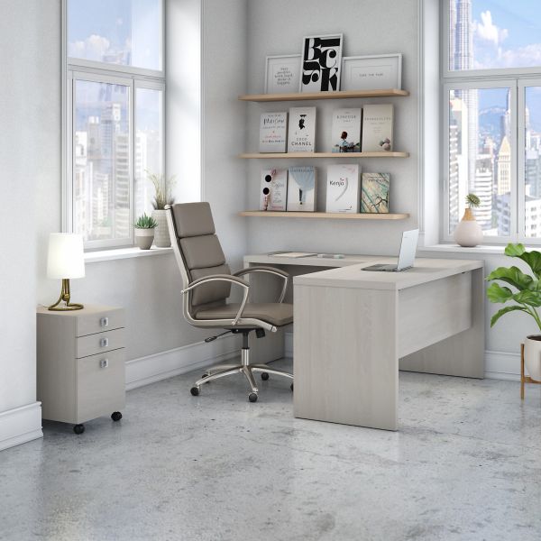 Office by kathy ireland Echo L Shaped Desk with Mobile File Cabinet in Gray Sand