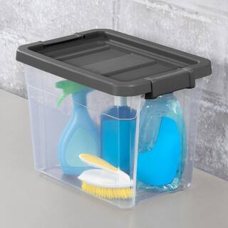 Sterilite 30 qt. Clear Plastic Storage Bin Totes with Latching Lid in Grey (12-Pack) 12 x 14733V06