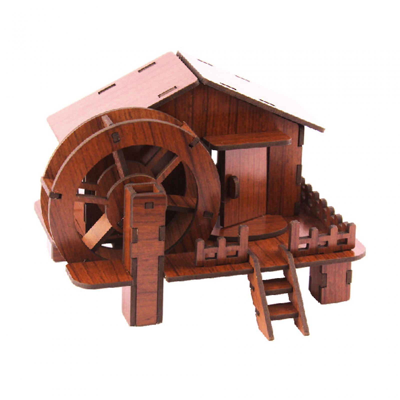 3d Wooden Puzzle House Unique Handmade Brain Teaser For Adults Kids Ornament Watermill