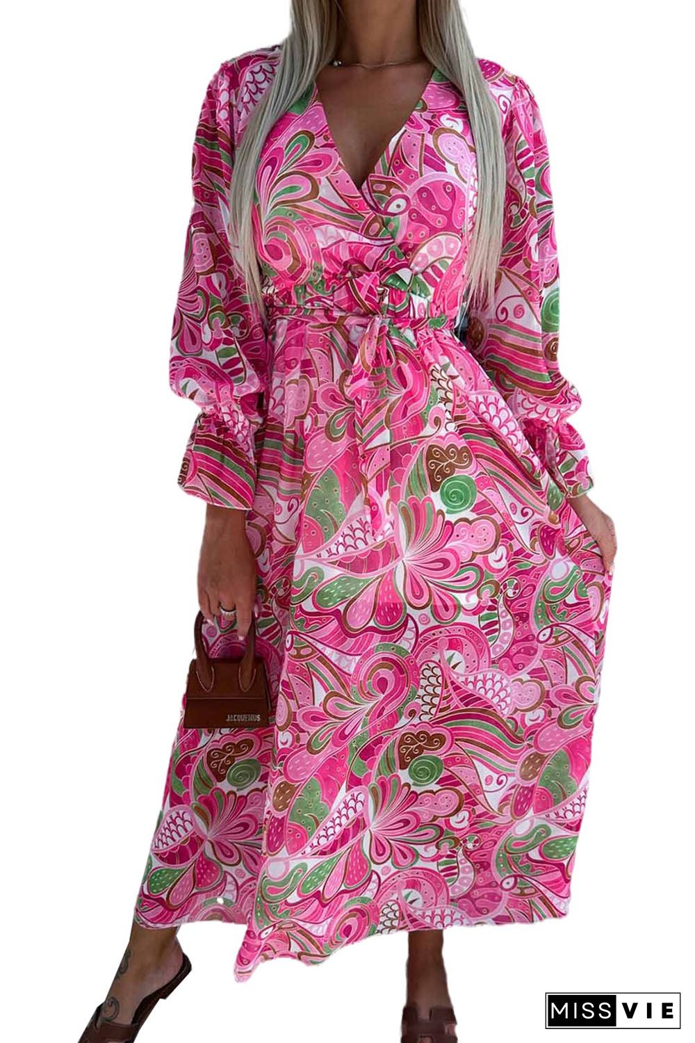 Rose Surplice V Neck Floral Maxi Dress