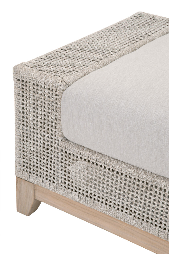 Square Tropez Outdoor Ottoman Taupe  ampWhite Flat Rope  Pumice  Gray Teak   Beach Style   Outdoor Footstools And Ottomans   by Sideboards and Things  Houzz