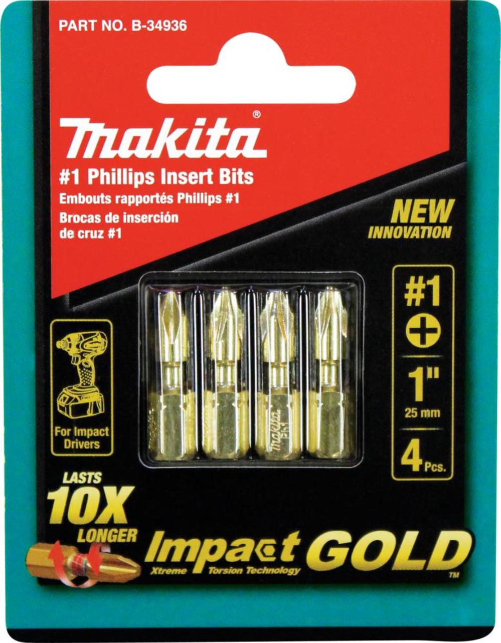 Makita Impact GOLD #1 Phillips Insert Bit 4 pc. B-34936 from Makita