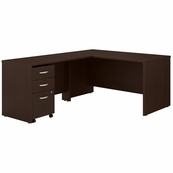 Bush Business Furniture Series C 60W L Shaped Desk with 3 Drawer Mobile File Cabinet in Mocha Cherry