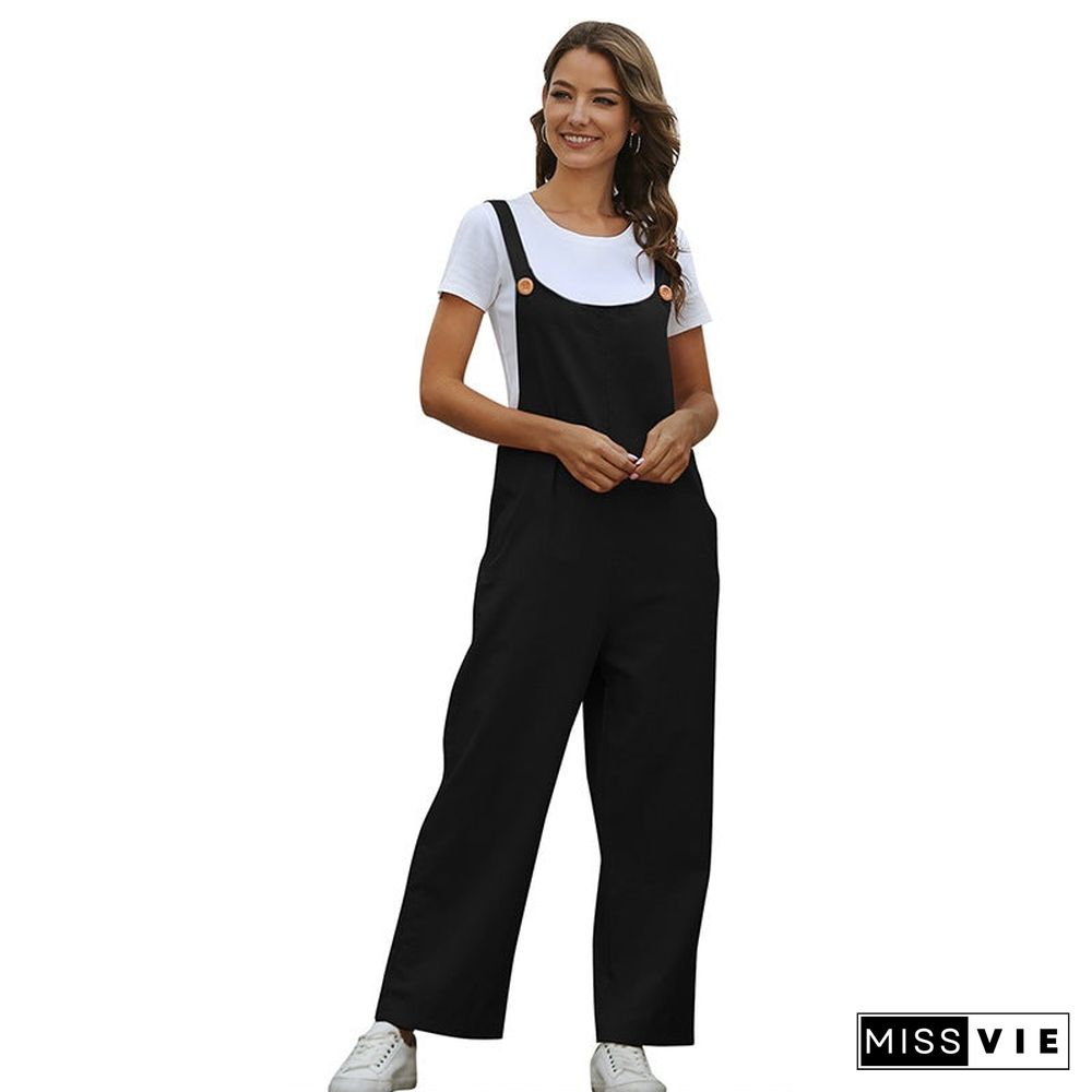 Women's Retro Casual Long Suspender Jumpsuit