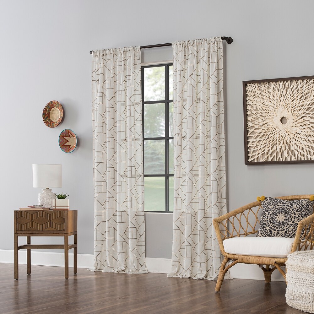 Archaeo Jigsaw Embroidery Linen Blend Curtain  Single Panel