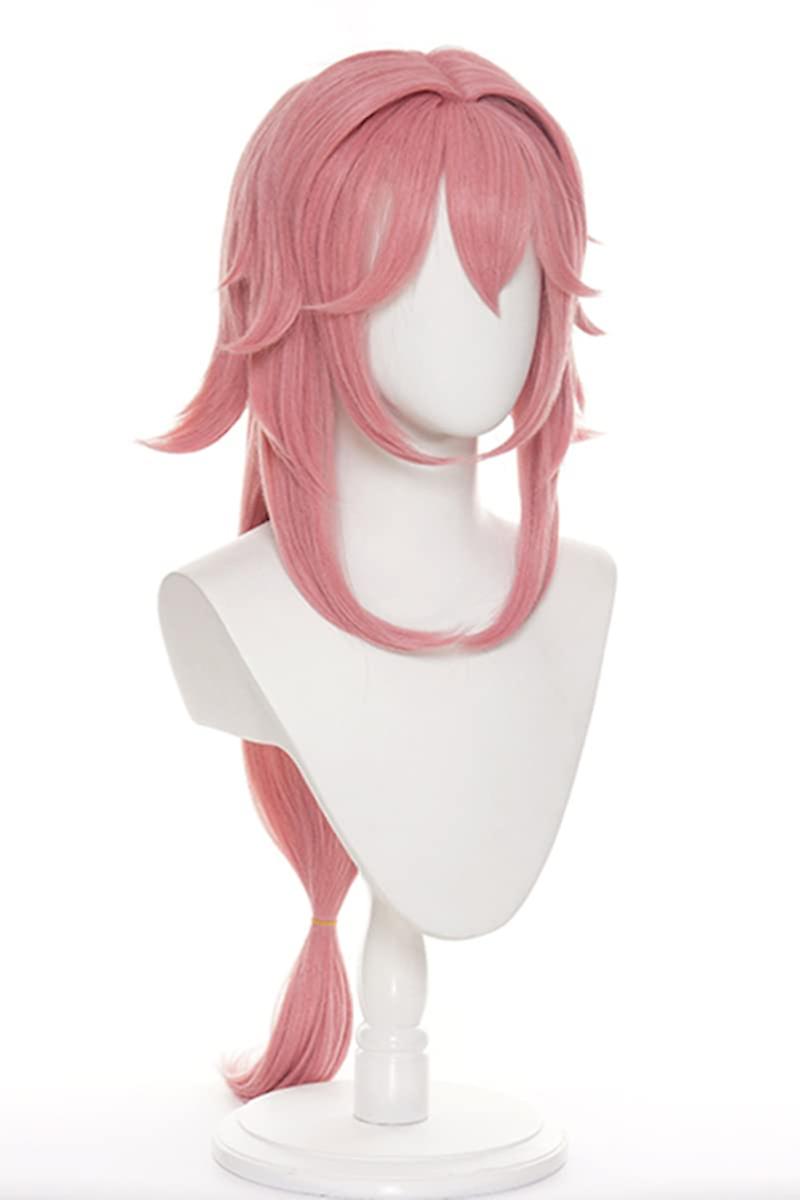 Light Pink Fluffy Ponytail With Bangs Wig For Cosplay Yae Miko Anime Halloween Costume Wig Light Pink -