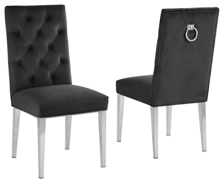 Velvet Tufted Side Chairs in Navy Blue with Silver Chrome Legs (Set of 2)   Contemporary   Dining Chairs   by  in One Furniture  Houzz