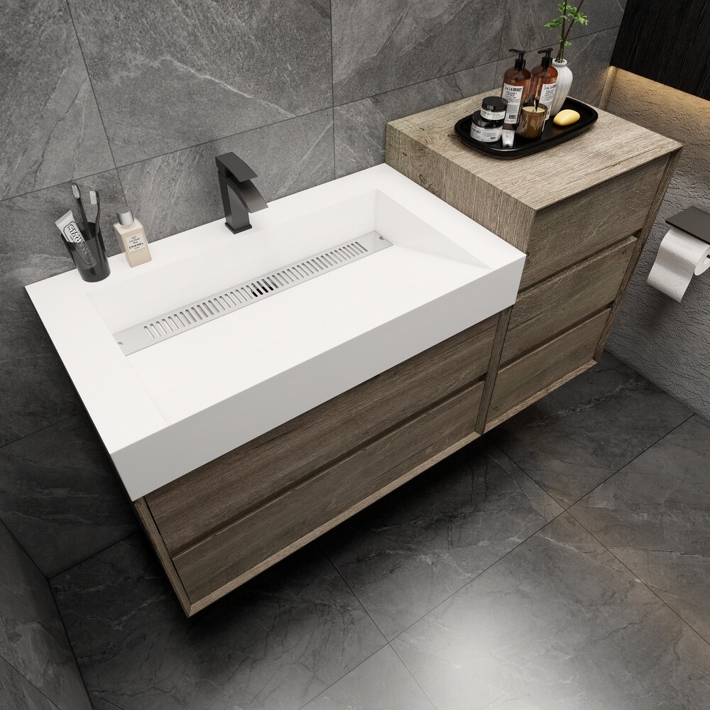 Kube 44'' Coffee Wood Wall Mounted Nano Bath Vanity with Reinforced Acrylic Sink