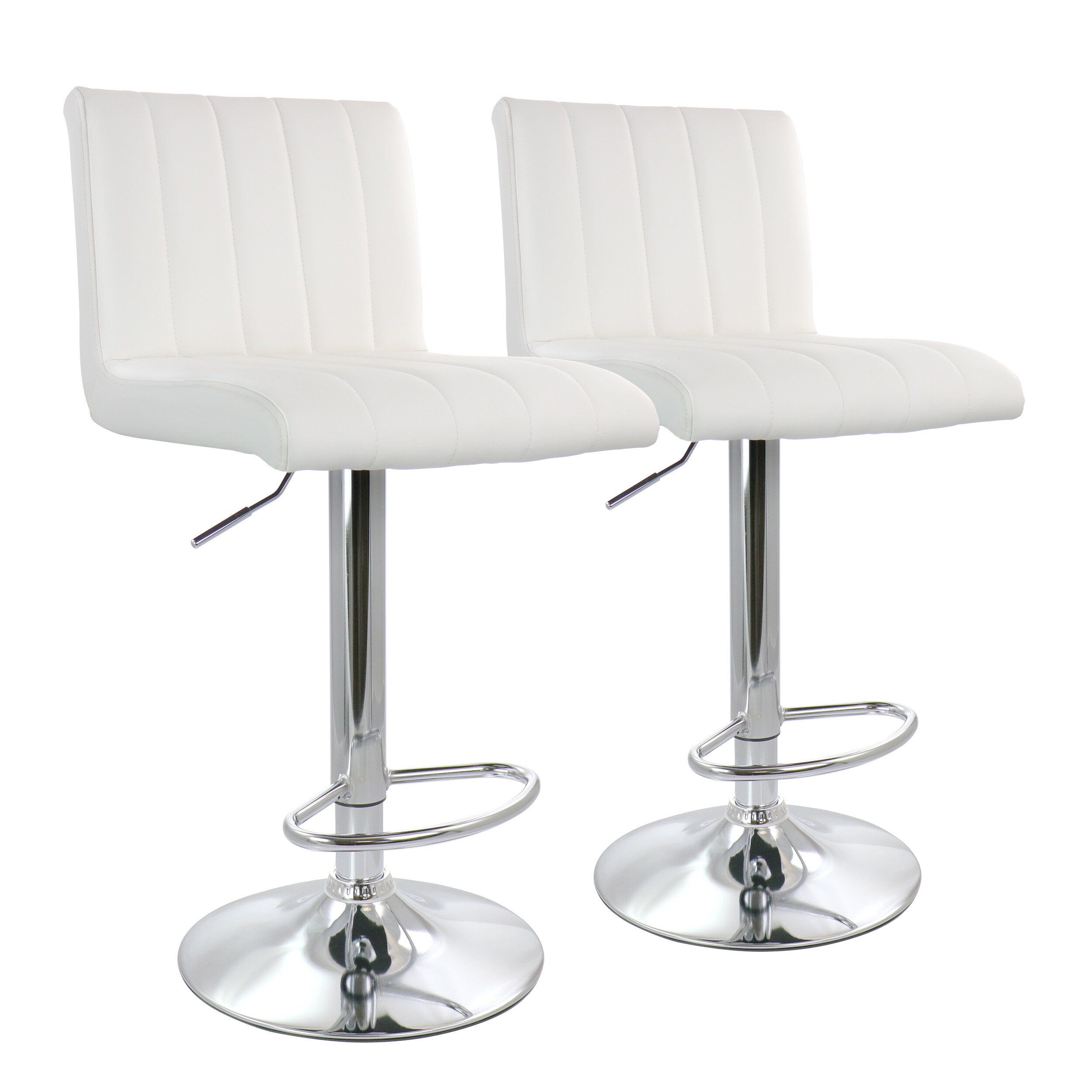 Elama Tufted Faux Leather Modern Bar Stool White Adjustable Swivel Base Set of 2