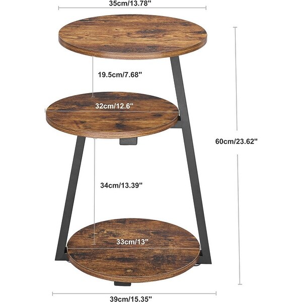 Round End Table Side Table with Metal Frame，Rustic Brown