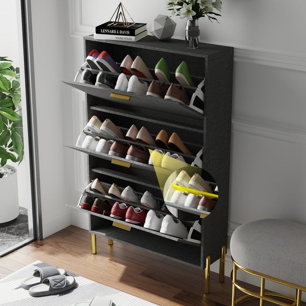 31.5W 48.2H Shoe Storage Cabinet Grey Metal Handles Legs Space Save - - 37028707